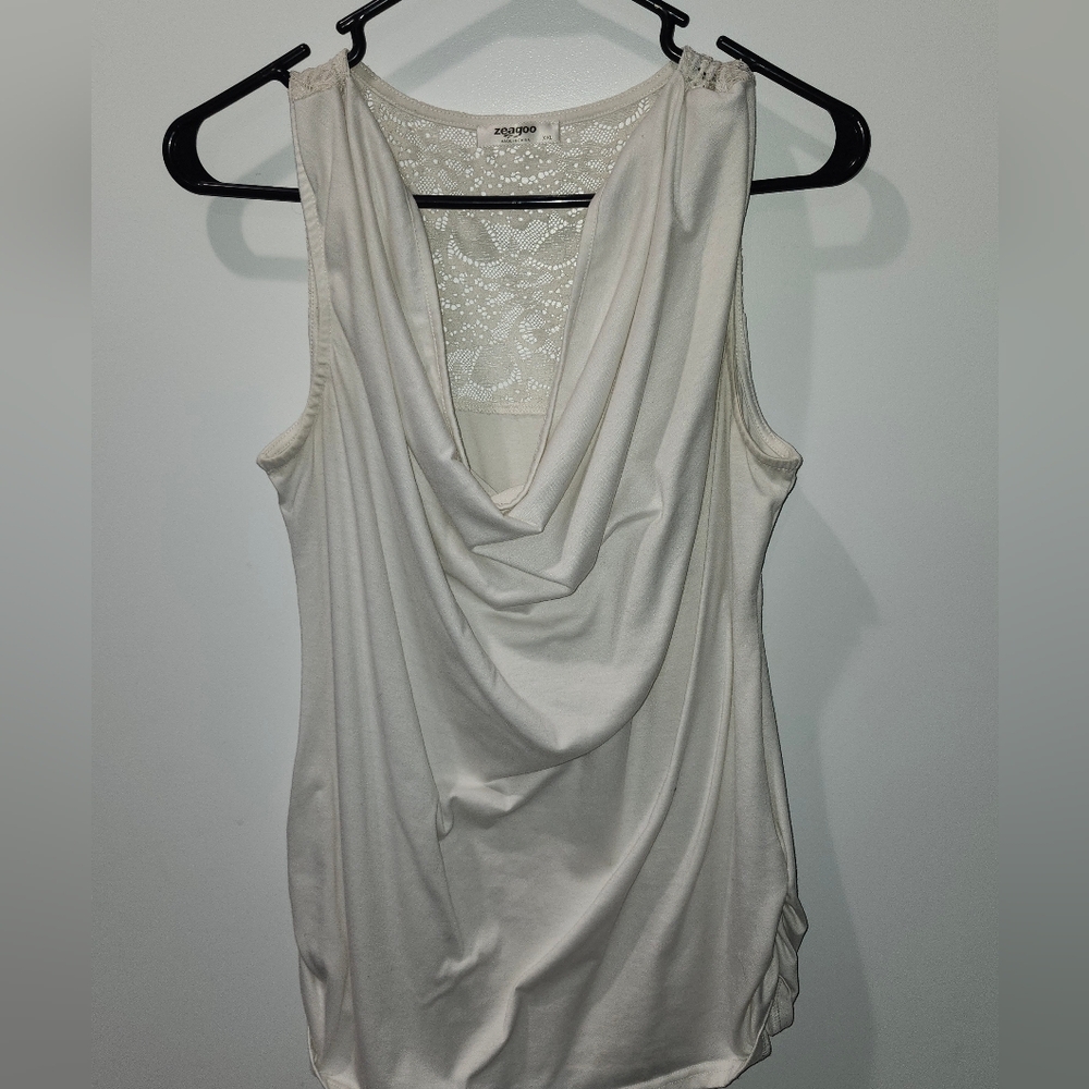 XXL Ivory Zeagoo Draped Tank with Lace Back